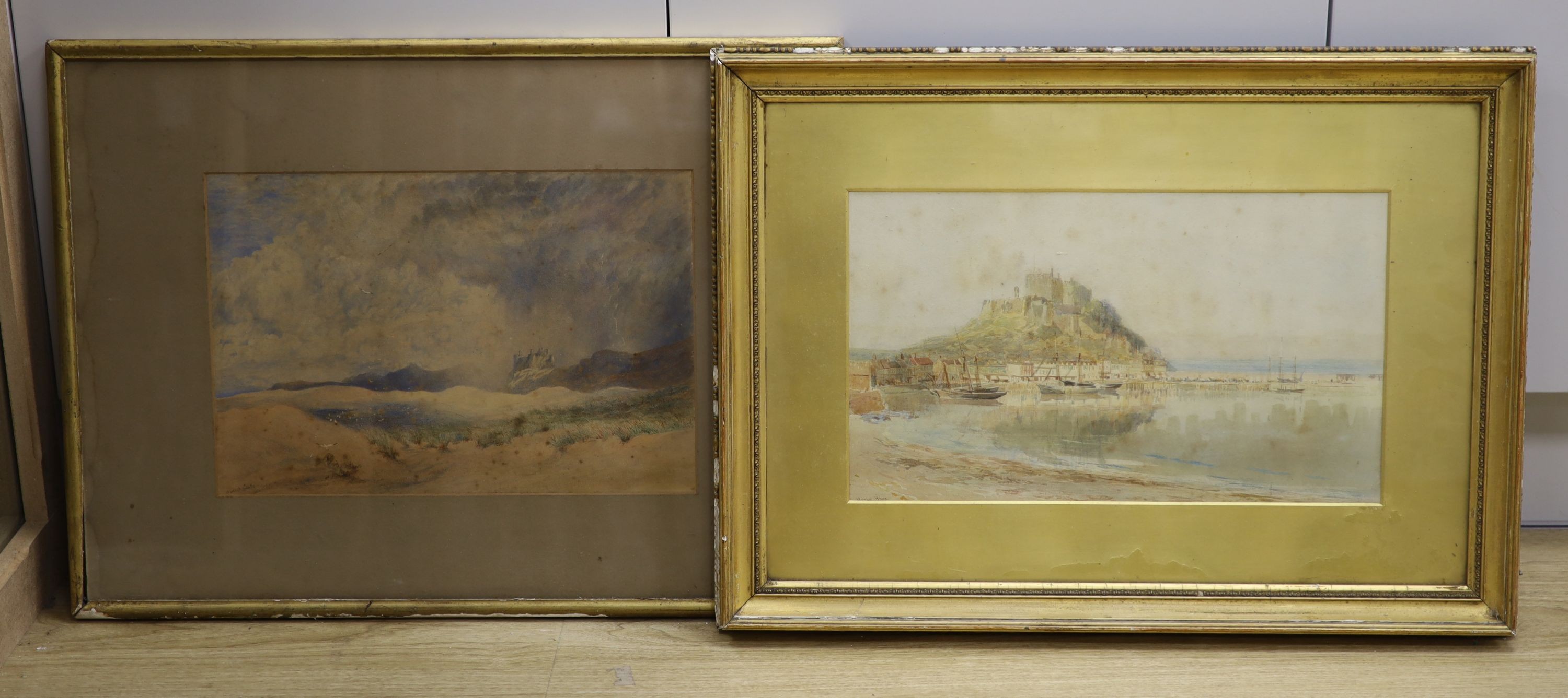 Harry Hine (1845-1941), two watercolours, Mont St Michel and a View of Harlech Castle 1852, 24 x 40cm and 25 x 37cm